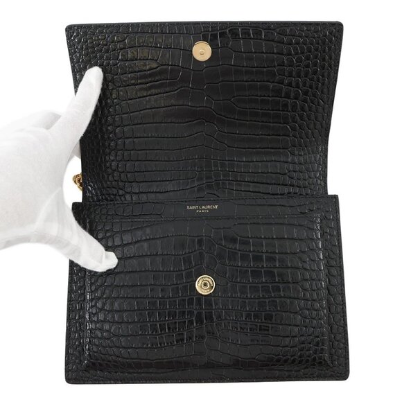 SAINT LAURENT PARIS Sunset ChainShoulder Bag Croco embossed leather Black 442906 - Picture 6 of 15